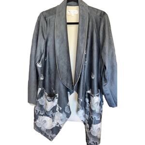 Chelsea & Theodore Soft Faux Leather Jacket Sz 1X Gray Floral Layering Durable